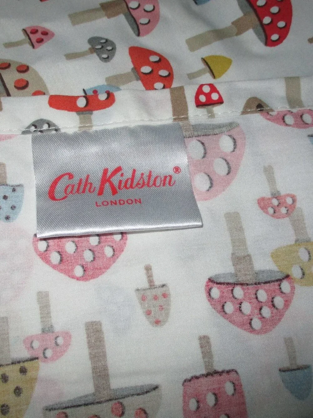 Cath Kidston London Cotton Percale Twin Flat Sheet Mini Mushrooms, Like New